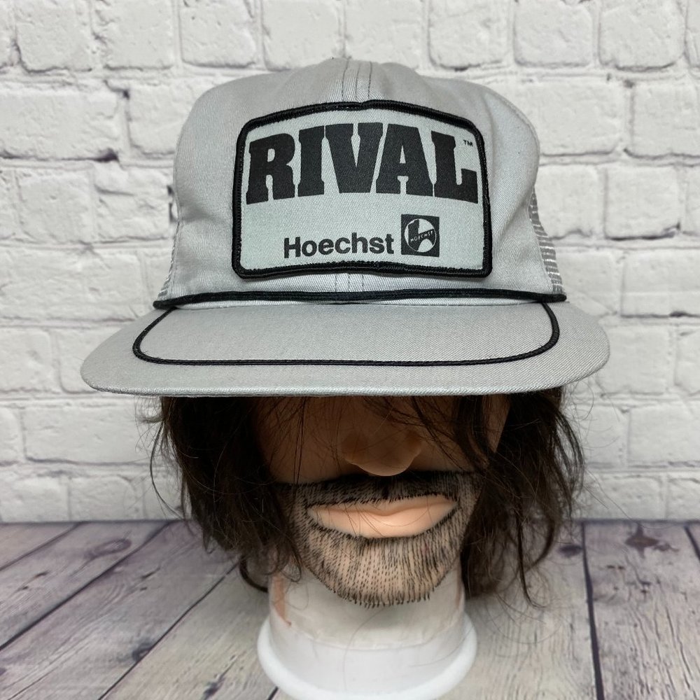 Vintage Trucker Hat Mesh Farmer Herbicide Cap Rival Hoechst Rope Sew on Patch